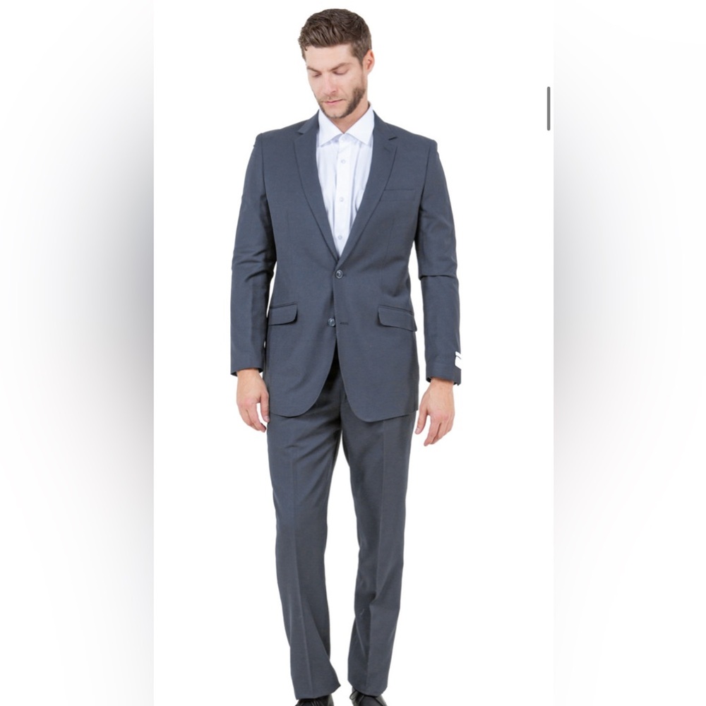 Men's Dark Grey 100% wool Two-Button Suit Jacket and Trousers 40L